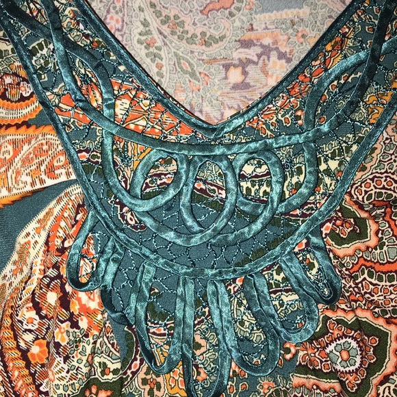 World Unity Matisse Paisley Print Embroidered Sleeveless High Low Dress - Picture 9 of 16